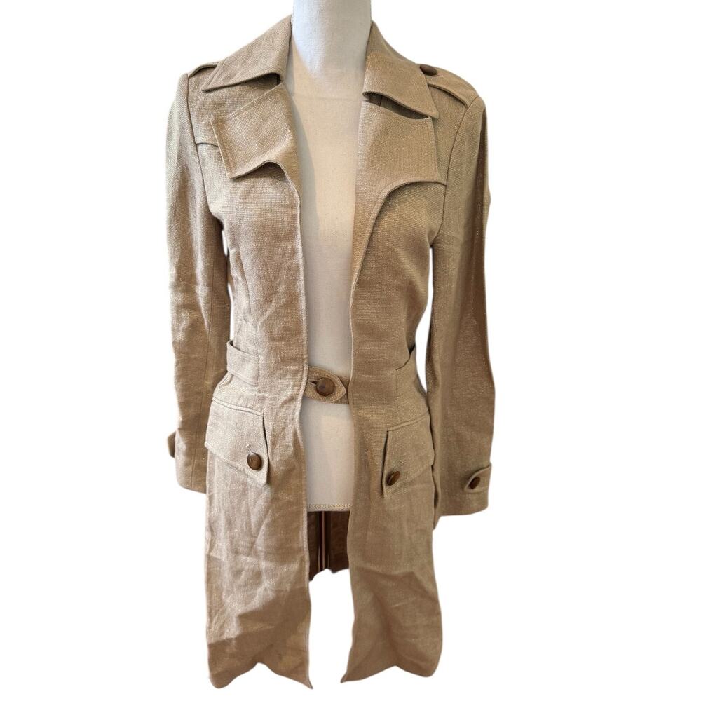 Cache Linen & Metallic Gold Feminine Summer Trench Coat 2